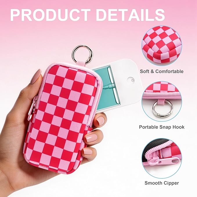 KJQJLY 2 Pack Hand Sanitizer Holder Pouch, Zippered Portable Sanitizer Case with Cute Pattern, Keychain D-Ring for Purse, Backpack & Travel