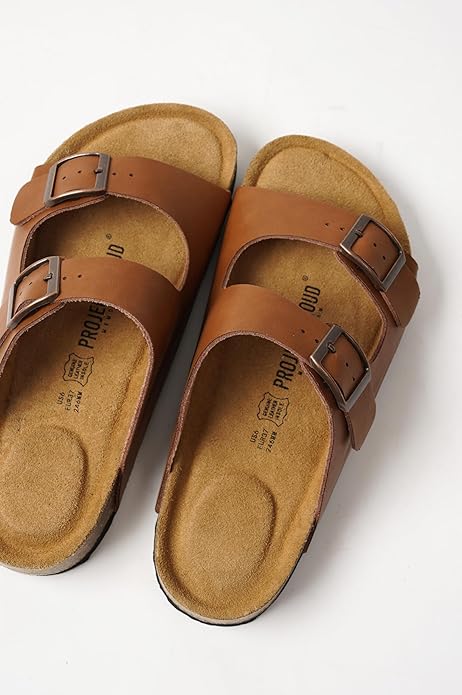 Project Cloud 100% Genuine Leather Flat Sandals For Women 2026 Cork Footbed Womens Sandals with Memory Foam and arch support Vacation Essentials Slides for Women Footwear (Venita)