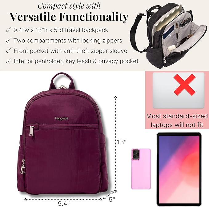 Securtex Anti-Theft Getaway Backpack - 9.4"x13"x5" Travel Safe Bag w/Locking Zippers, Slash-Resistant, RFID