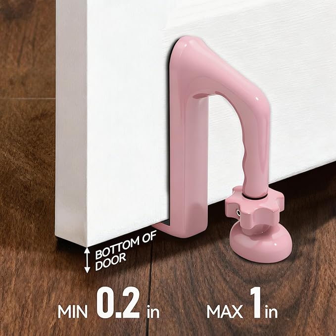 Portable Door Stopper, Aluminum Alloy Anti-Slip Safety Device, Suitable for Personal Protection During Travel or Apartment Living. (Pink)
