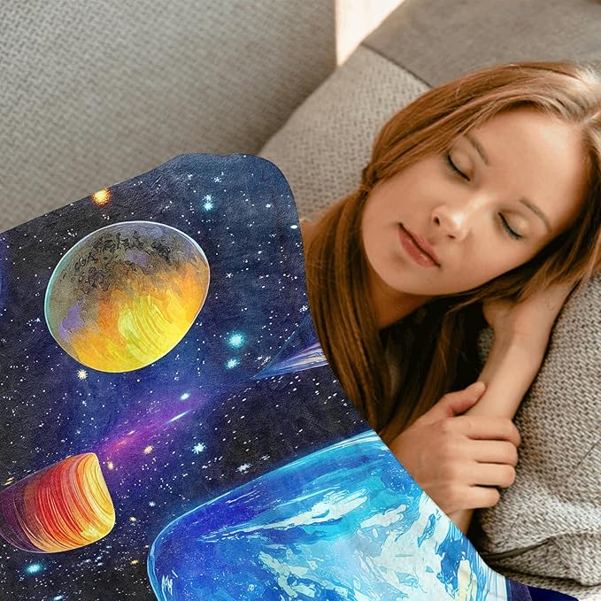 Outer Space Throw Blanket,60x80in,Soft,Lightweight Flannel,Planet Galaxy Star Blankets - Gifts for Kids Girls Boys,Astronomy Lovers,for Couch Office Travel,Home Living Room Cosmic Decor
