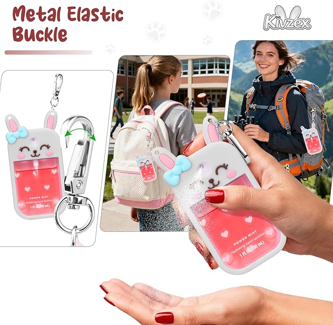 Bunny Silicone Case for Touchland Hand Sanitizer Spray with Keychain Holder, Compatible with Power Mist & Glow Mist 1 FL Oz/30ML for Touchland Case, Easter Cute Travel Cover Sleeve Grey