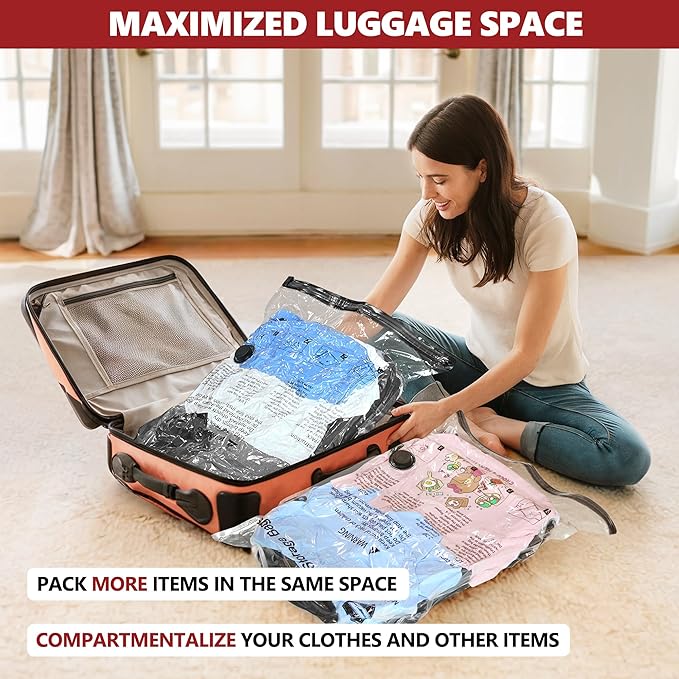 Vacuum Bags for Travel with Rechargeable Pump, 15 Combo (5L/5M/5S) Compression Packing Seal Bags for Luggage Suitcase, Space Saver for Clothing and Clothes Storage Travel