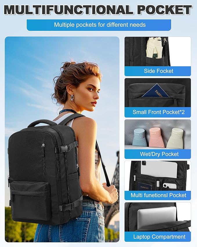VGCUB Vacuum Backpack Travel with Pump Vacpack System Storage Carry on Work Laptop Business Waterproof College Compression Personal Item Daypack Backpacks for Women Men Black