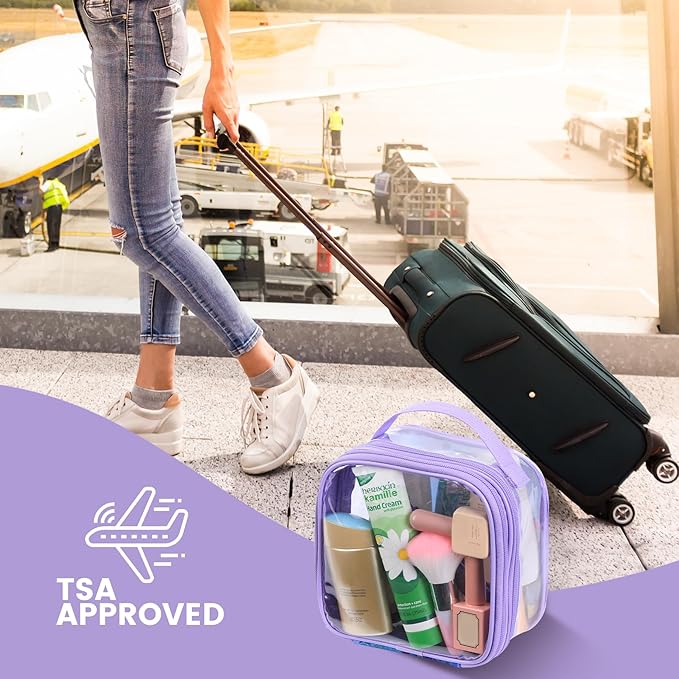 BORMELUN TSA clear toiletry bag airport approved see through pvc plastic pouch transparent makeup carry on with handle(purple)