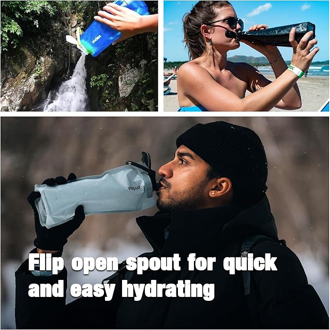 Vapur Collapsible Water Bottle With Carabiner, Compact Bottle Folds Flat For Hydration On The Go, Ideal for Traveling, Hiking or Camping, 23 Ounce, Marigold, Pack of 1