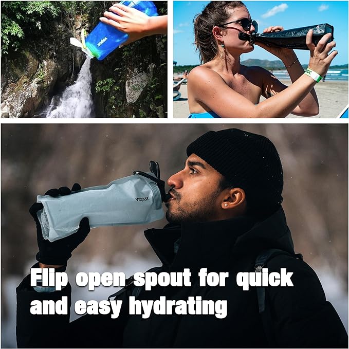 Vapur Flexible, Collapsible Wide Mouth Anti-Bottle with Detachable Carabiner, 34 Ounce, Night Blue, Pack of 2