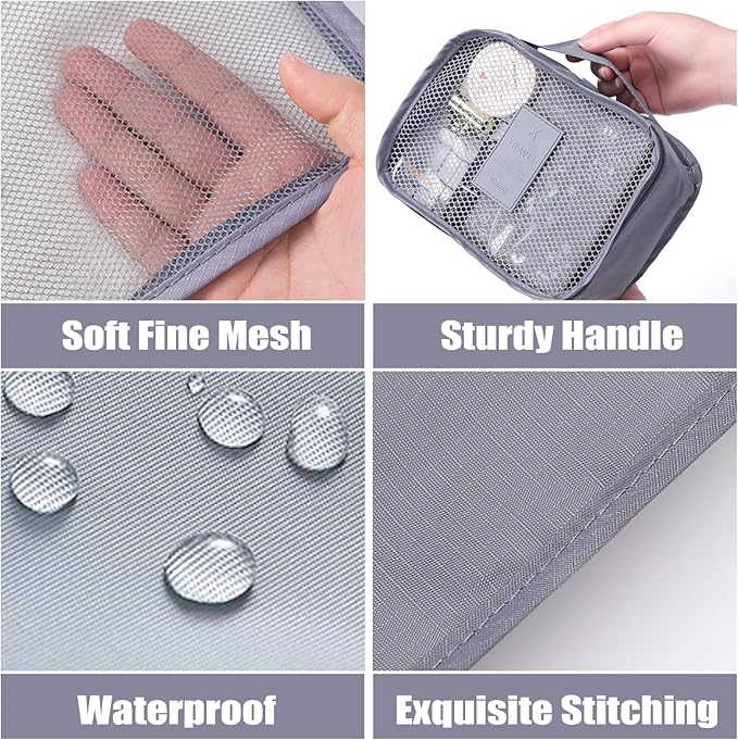 12 Set Packing Cubes for Travel Luggage Packing Bags Reusable Waterproof Suitcase Organizer Bags Set with Shoe Bag and Toiletry Bag (Grey+Wine Red)