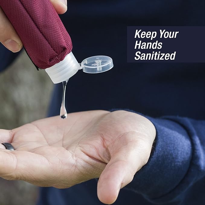 2nd Childhood Travel Hand Sanitizer Keychain – Small Refillable 2 oz Bottle with Clip-On Holder – Portable Sanitizer Case for Purse, Backpack, Gym Bag