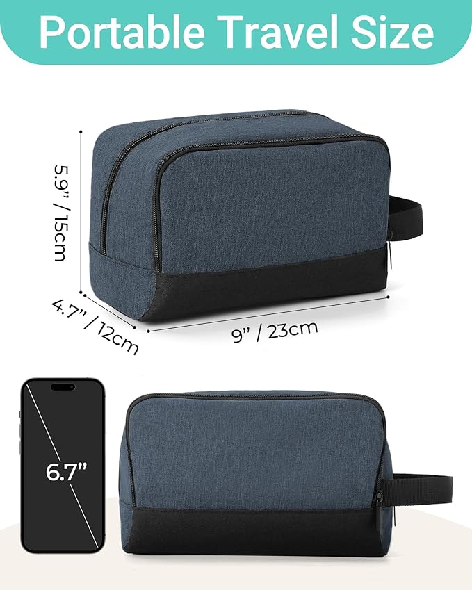 Elviros Travel Toiletry Bag for Men Hanging Dopp Kit Shaving Bag Toiletries Organizer Small Tool Medicine Hygiene Bag for Traveling Pouch(Blue&Black,Large)