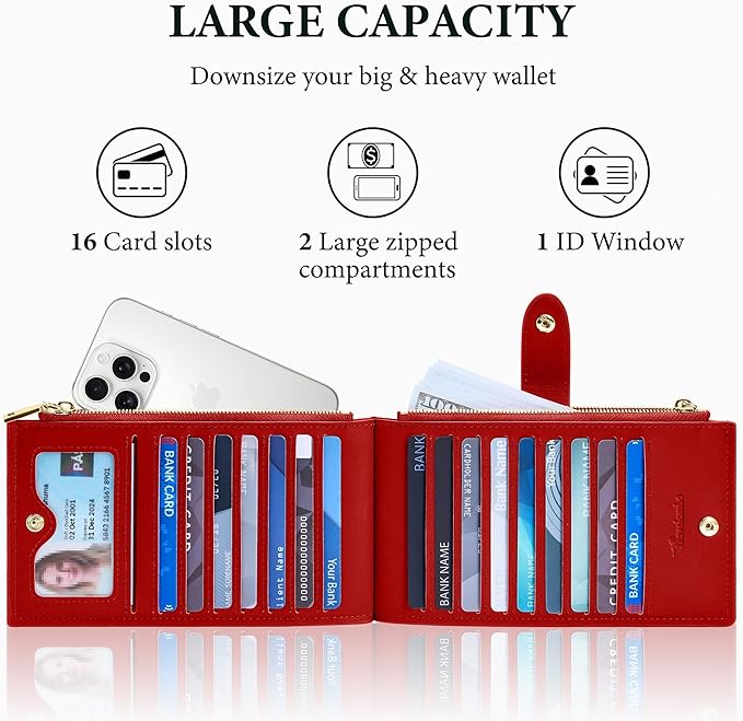 Travelambo Leather Wallets for Women Slim RFID Blocking Bifold Credit Card Holder Wallet