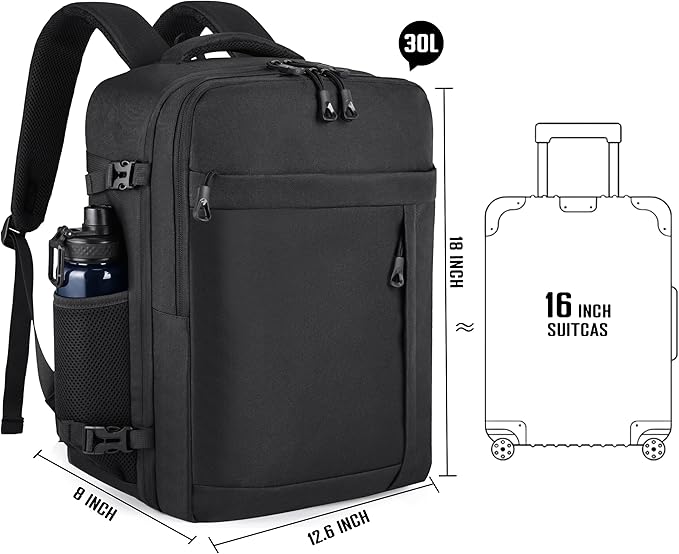 HILOMON Black Travel Backpack for Men Women, TSA Approved Personal Item Size 18x14x8 Under Seat Backpack for Airplanes 15.6inch Laptop 30L Luggage Carry On Bag