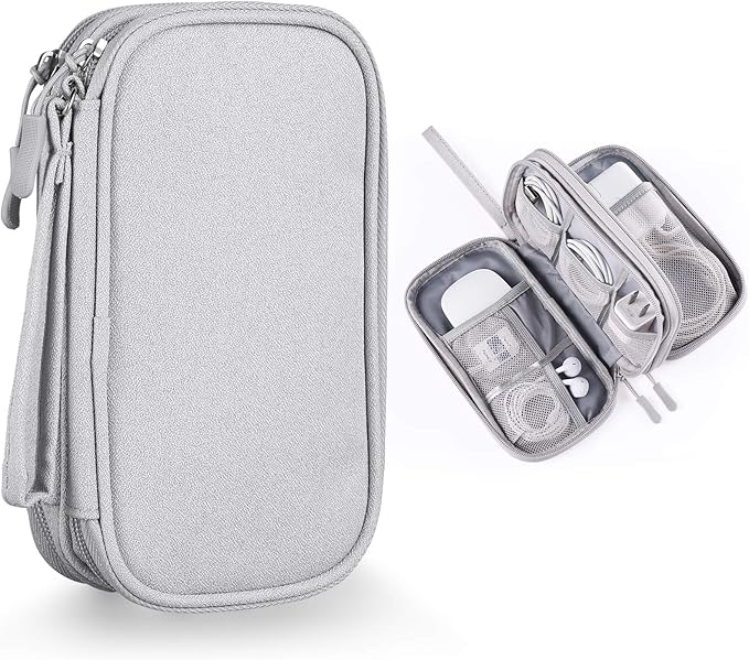 Bevegekos Electronics Accessories Organizer Pouch Bag, Designed for Power Adapter/Charger/Cables/Mouse, for Travel (Light Grey)