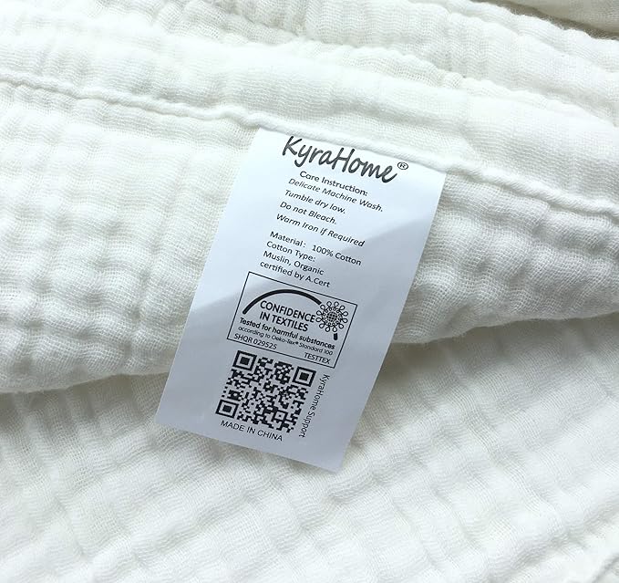 KyraHome 100% Cotton Muslin Blankets for Adults, Couch, 50"x60", Pre-Washed Plant Dyed, Breathable Lightweight Gauze Summer Throw Blanket, All Season (White)