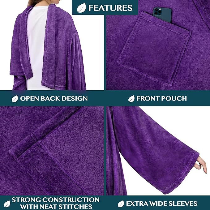 PAVILIA Wearable Blanket with Sleeves for Adult Women Men, Cozy Fleece Warm Wrap Throw with Arms, Gifts for Christmas, Wife