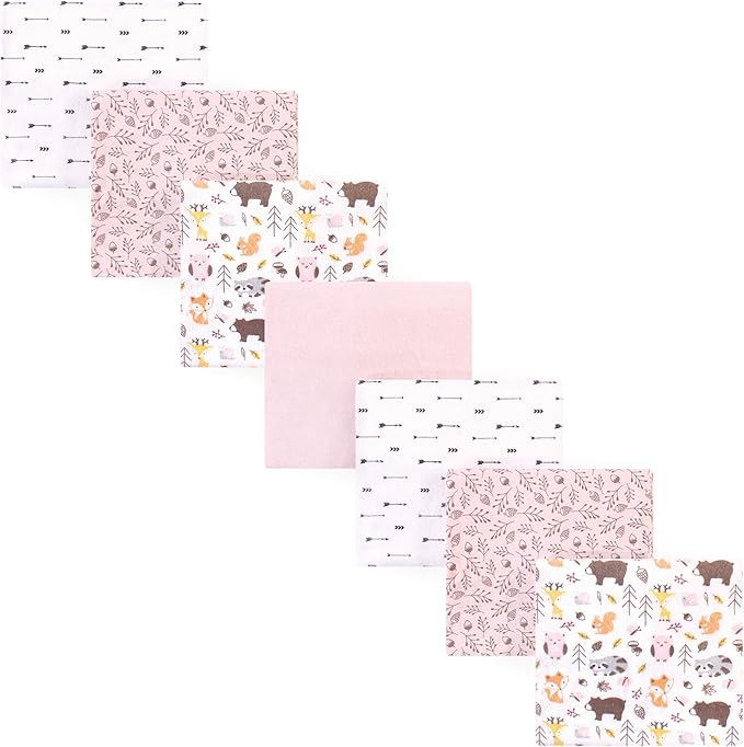 Hudson Baby Unisex Baby Cotton Flannel Receiving Blankets Bundle, Girl Pinecone, One Size
