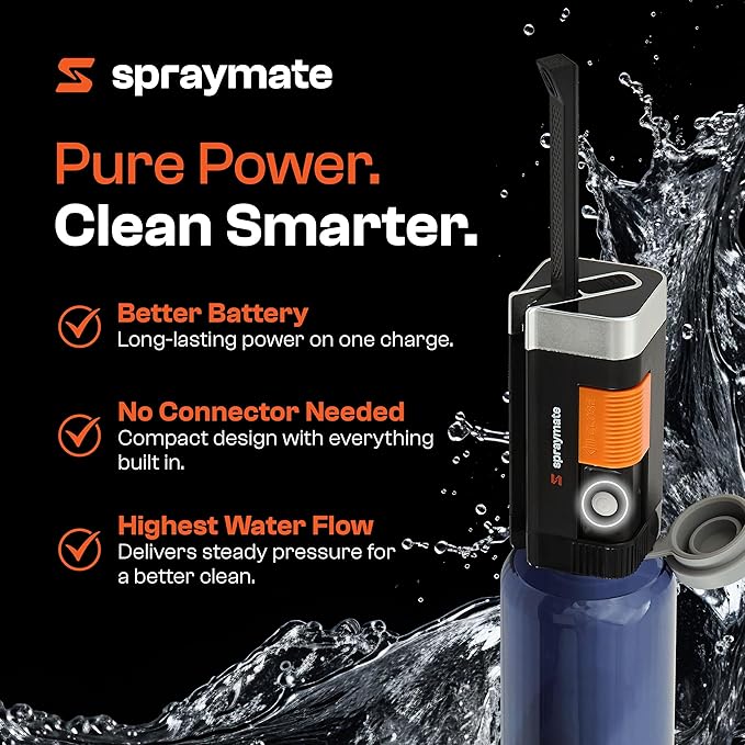 Portable Bidet for Travel – Electric High Pressure Rechargeable Bidet for Women & Men | 400ML Bottle | 650ML/Min Flow | USB-C | 1100mAh Battery | USA Brand – Spray Mate