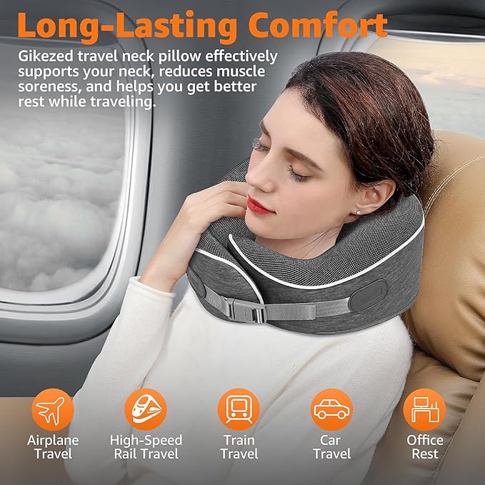 Travel Pillows for Airplanes Ergonomic Memory Foam Neck Pillow for Travel - 360° Head & Neck Support for Sleeping on Flights, Cars, Trains & Office (Dark Gray-1)