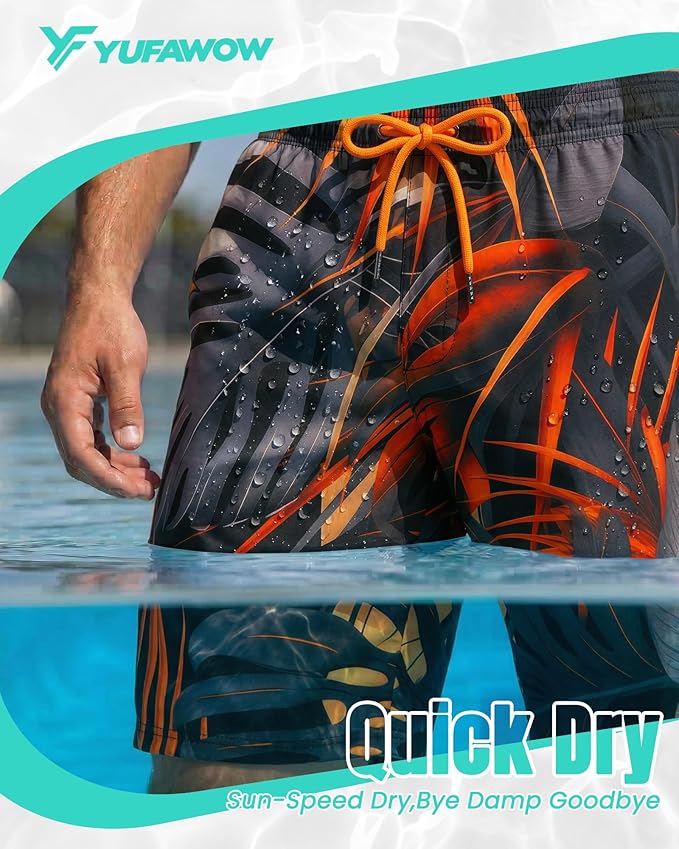 Men Swim Trunks 9 Inch with Mesh Lining Breathable Quick Dry Drawstring Pockets for Summer Beach Pool Board