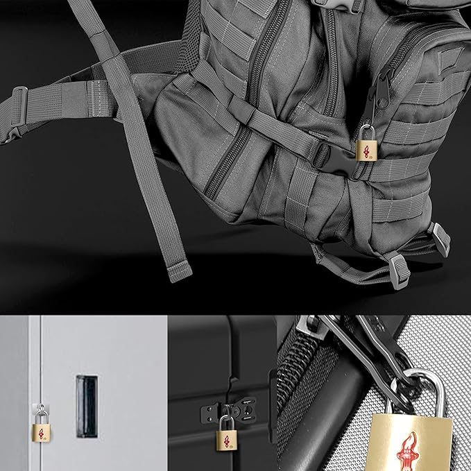 8 Pack Luggage Locks - TSA Approved + Key Padlock, Travel Locks for Suitcase, Carry On, Backpack, Laptop Bag. Gold
