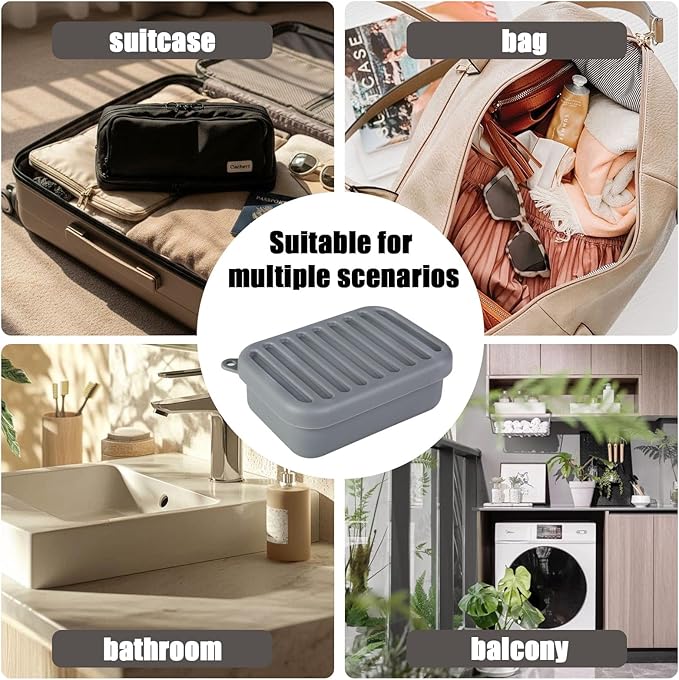 Silicone Leak-Proof Travel Soap Case, Portable Soap Container with Removable Draining Pad, Compact Soap Box for Travel, Gym, Camping, Bathroom(Dark Gray)