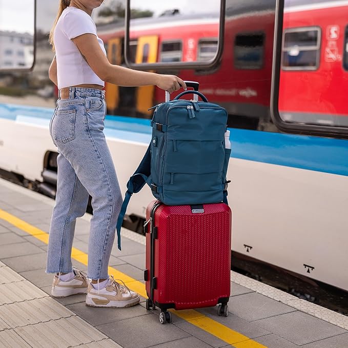 Carrywell (Not Made In China) Travel Backpack Airline Approved, Carry-On Underseat, Holds 15.6 or 16 Inch Laptop, Personal Item Bag with Shoe Compartment For Men Women, Peacock Blue 30l