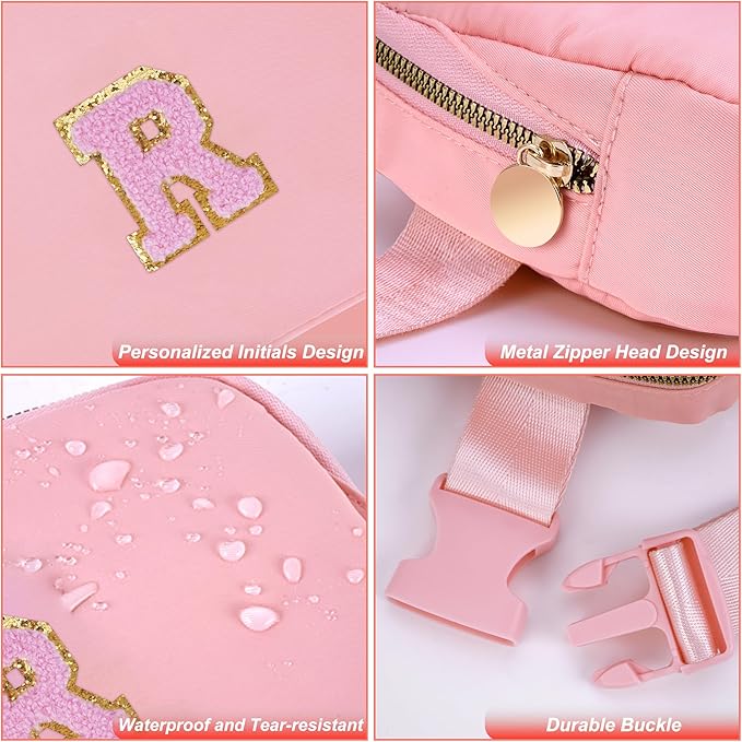 Uygafly Personalized Belt Bag for Women Girls - Fashion Mini Waist Packs with Adjustable Strap - Trendy Travel Fanny Pack Crossbody Bags with Initial Letter - Teen Gifts | Peach,R