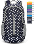 ZOMAKE Ultra Lightweight Packable Backpack 25L - Foldable Hiking Backpacks Water Resistant Small Folding Daypack for Travel(Navy Blue,White polka dots)