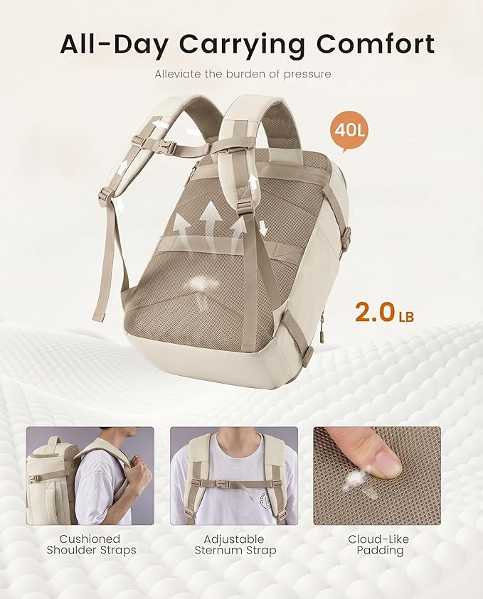 LOVEVOOK Travel Backpack for Women & Men, 40L TSA Approved Carry On Backpack with 3 Packing Cubes, Waterproof Weekender Overnight Bag for 2-4 Day Trips, Business & Travel Essentials, Khaki-Beige
