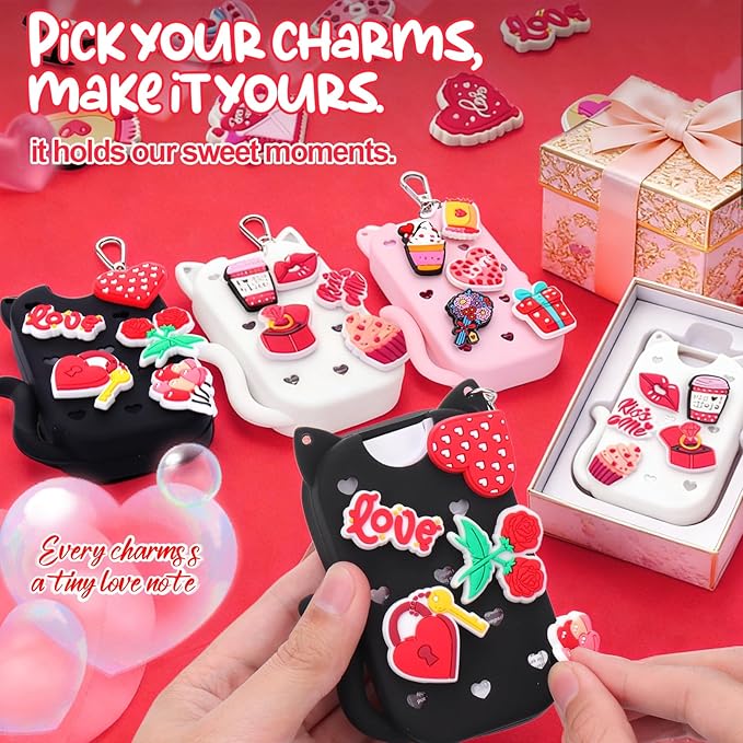 Mity rain Valentine Cat Silicone Case for Touchland Mist 1 FL OZ Hand Sanitizer Spray, Portable Travel Keychain with 10 Love Charms, Ideal Valentine’s Day Gifts for (Him/Her) your beloved