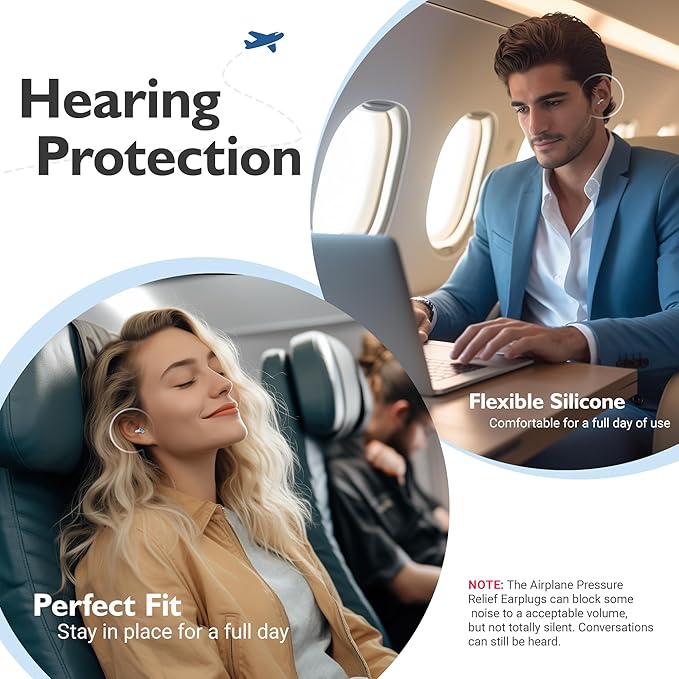 Airplane Ear Plugs 2 Pairs, Prevent Ear Pain Pressure Equalizing Earplugs, Plane Travel Essentials, 100x Reusable Comfy Flight Earbuds for Adults Kids 12+, 2 Sizes, 25 dB Noise Reduction