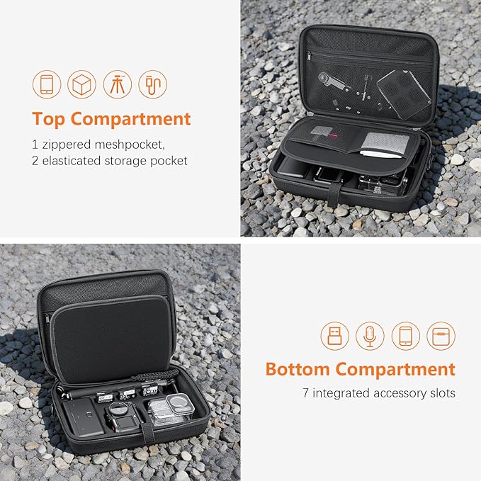 AMAZEAR Carrying Case for DJI Osmo Action 6 Accessories, Compact Hard Shell Carry Bag with Shoulder Strap, Portable Camera Case for Travel, Organization, Storage, Protection, Black