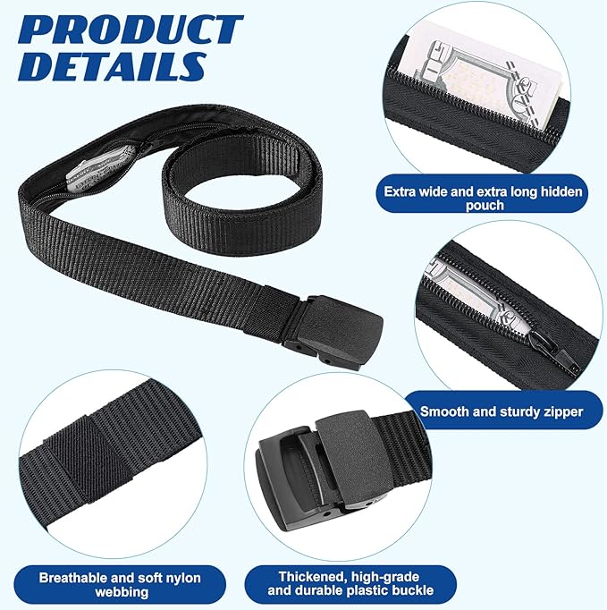 Eurzom 2 Pcs Money Belts for Men Hidden Money Pocket Travel Security Belts, Nylon Anti Theft Wallet with Plastic Buckle for Business Outdoor Working, Gift for Dad Men Boyfriend, Coffee and Black