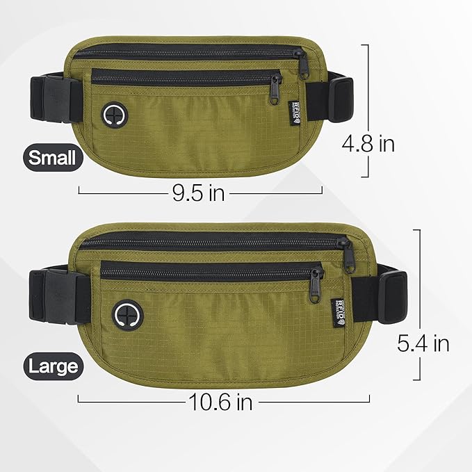 Slim RFID Blocking Money Belt for Travel - Anti-Theft Hidden Passport Holder Waist Wallet with Secure Pouch for Cash, Credit Cards & Phone Safe (Olive-green)