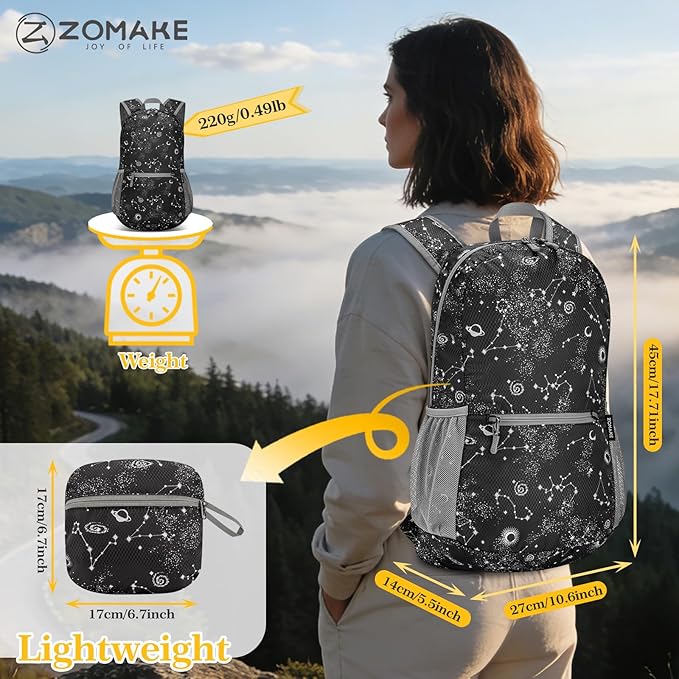 ZOMAKE Ultra Lightweight Hiking Backpack 20L, Packable Small Backpacks Water Resistant Daypack for Women Men(Starry sky print)