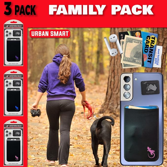 Phone Wallet - Adhesive Card Holder - Cell Phone Pouch - Stick on Lycra Pocket by Gecko - Carry Credit Cards and Cash
