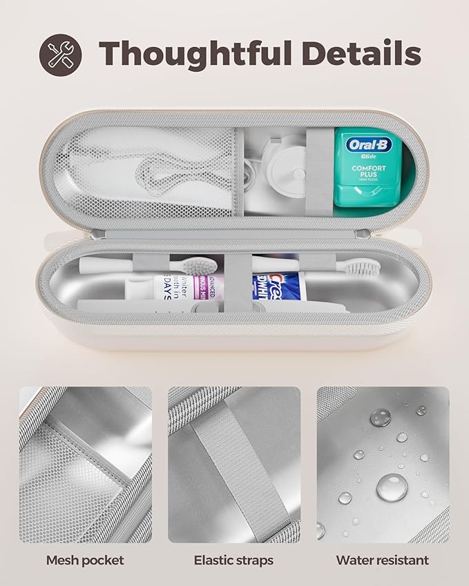 ProCase Electric Toothbrush Travel Case for Oral-B 1000/1500/5000/6000/7000/7500/9600 & iO 7/8/9/10, Philips Sonicare 1100/4100/5100/5300/6100, Water-Resistant Hard Case -M,Beige