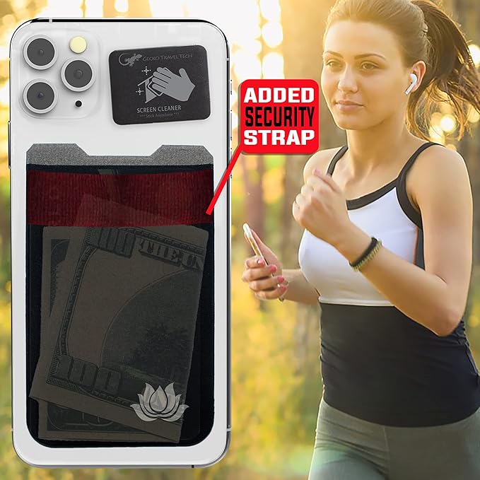 Phone Wallet - Adhesive Card Holder - Cell Phone Pouch - Stick on Lycra Pocket by Gecko - Carry Credit Cards and Cash