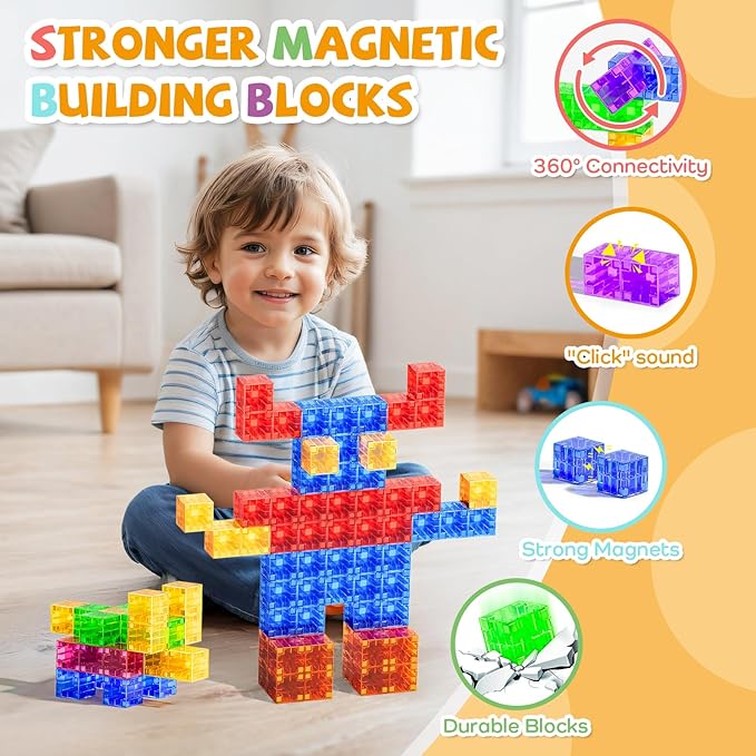 SYSKENI Mini Magnetic Blocks Travel Set, 35PCS Magnetic Blocks Travel Toys for Kids Ages 3-5 4-8, Portable Magnet Cubes Preschool Learning Toys with Portable Iron Storage Box Christmas Birthday