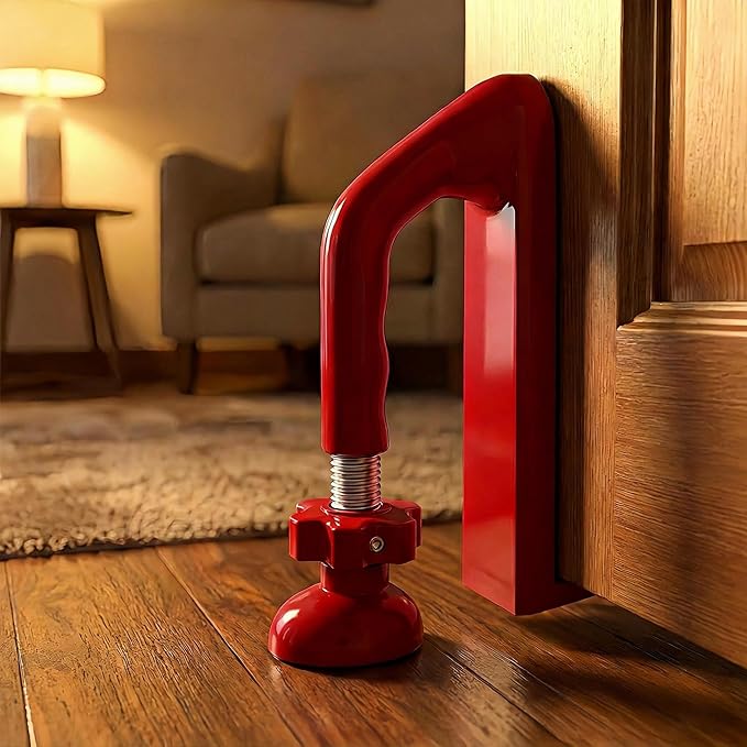 Portable Hotel Door Lock Stopper Travel Security Brace Safety, No Drill Stop Bar Fits Inward Swinging Doors Safety Self Defense Personal Protection for Apartment, Red, 1 Pack