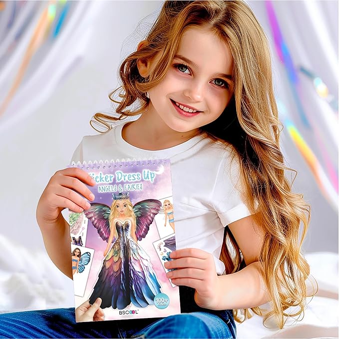 BSCOOL Sticker Dress up Fairies and Angels. Sticker Activity Book for Kids, Learn to Dress up Fairies and Angels with Guide for Kids 5 and up. Girls Fashion Paper Dolls