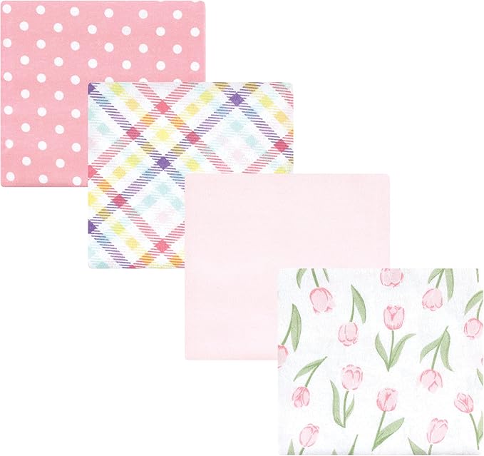 Hudson Baby Unisex Baby Cotton Flannel Receiving Blankets, Pink Tulips, One Size