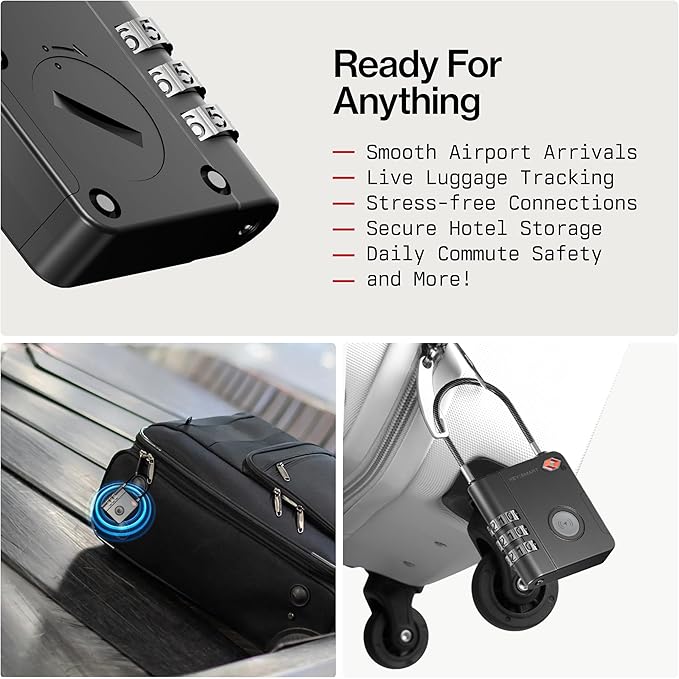 KeySmart SmartLock Tracking Luggage Locks, TSA Locks for Luggage, GPS Tracker, Combination Lock Compatible with Apple Find My App, Best Travel Essentials, Replaceable Non-Rechargeable Battery (1 Pack)