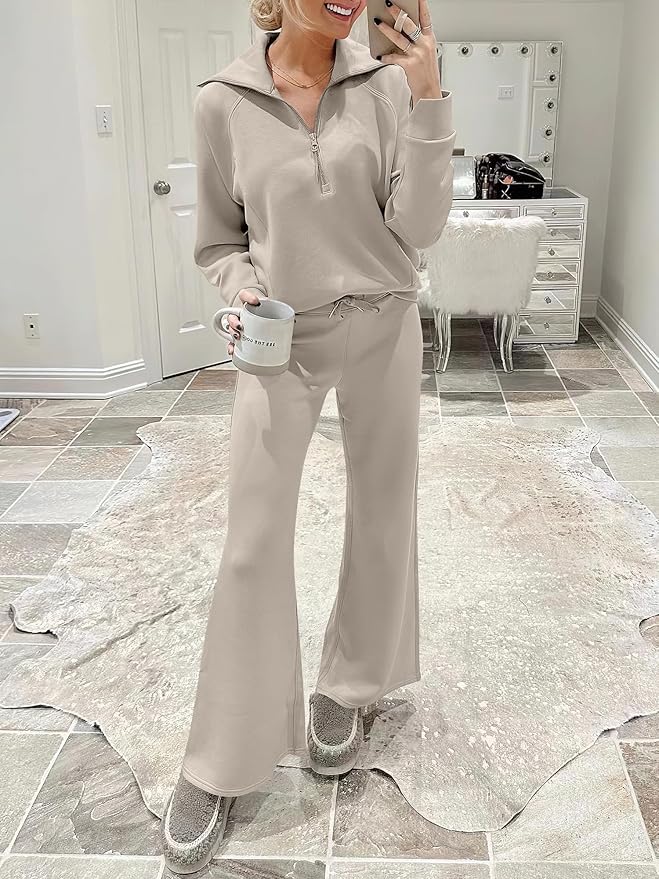 ANRABESS Women 2 Piece Outfits 2025 Fall Fashion Airport Wide Leg Pants Lounge Set Leisure Travel Vacation Clothes Sweatsuits