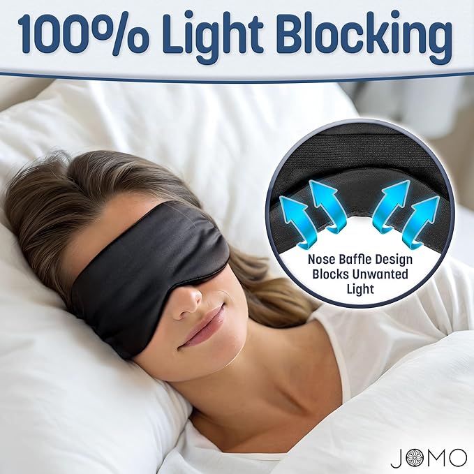 100% Tencel Sleep Eye Mask - Black - Superior to Cotton - Light Blocking Travel Blindfold for Men & Women - Ultra-Soft & Comfortable with Adjustable Strap for Restful Sleep - by JoMo