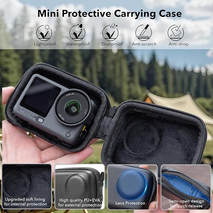 OSMO Action 6 Accessories, PU Portable Mini Carrying Bag Case, Lens Screen Protectors (6 Pack) Comatible with DJI Osmo Action 6 Pro, Rubber Lens Cap Cover for DJI Action 6