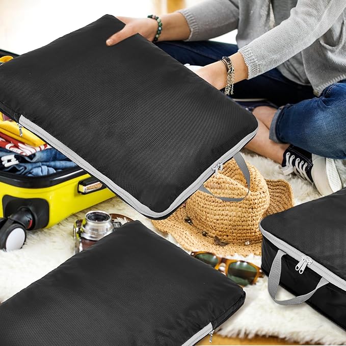 Hosuly 6 Pcs Ultralight Compression Packing Cubes for Travel 11 x 7 '' S Expandable Luggage Organizers for Save Space Family Long Trips (black 02)