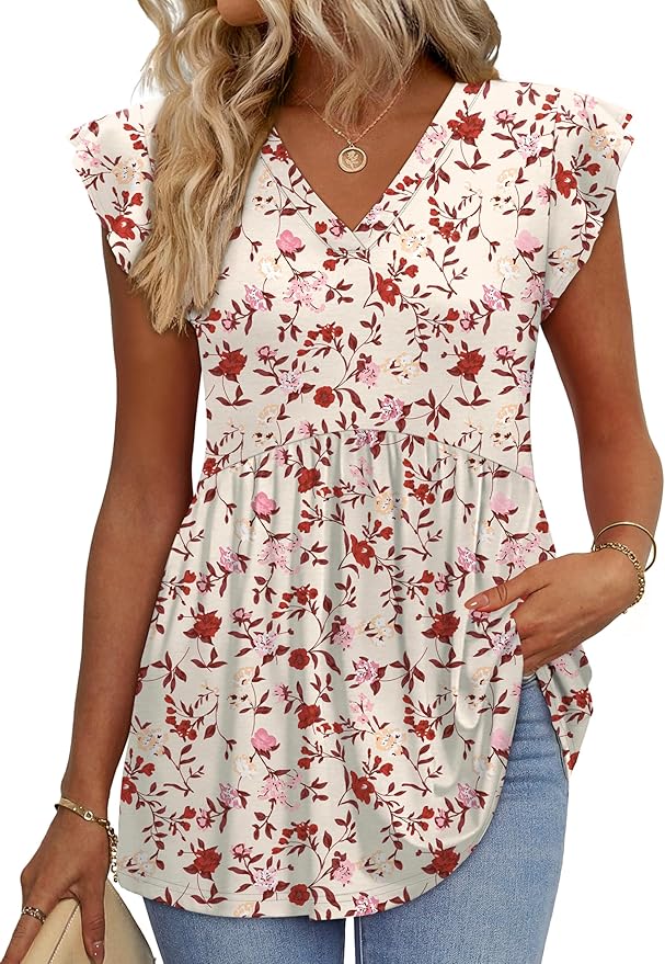 WIHOLL Womens Summer Tops 2026 Babydoll Shirts Ruffle Sleeve Spring Outfits Dressy Casual Blouses
