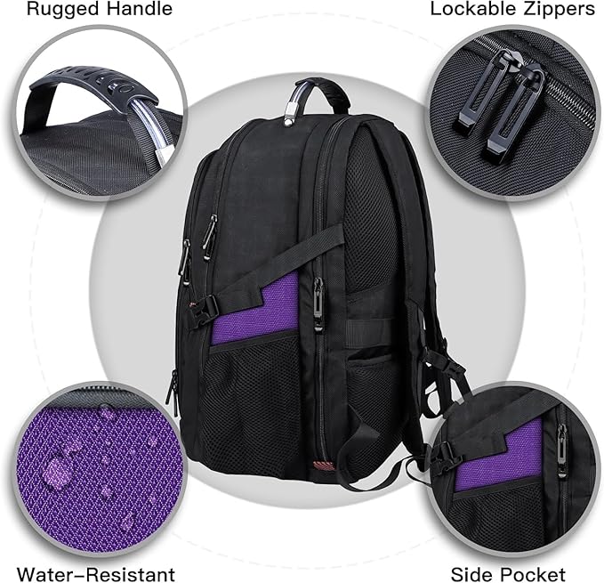 ANTERK Extra Large Backpack, Travel Laptop Backpack, Sturdy TSA Water Resistant 17.3 Inch Carry on Backpacks, Anti Theft Business Computer Backpacks Gifts for Men Women, Purple
