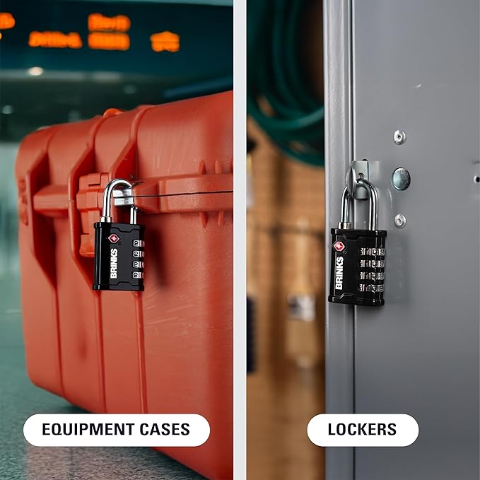 BRINKS TSA Approved Gun Case Lock, Luggage Travel Lock – 4 Dial Resettable Combination Padlock for Equipment Cases, Camera Bags, and More